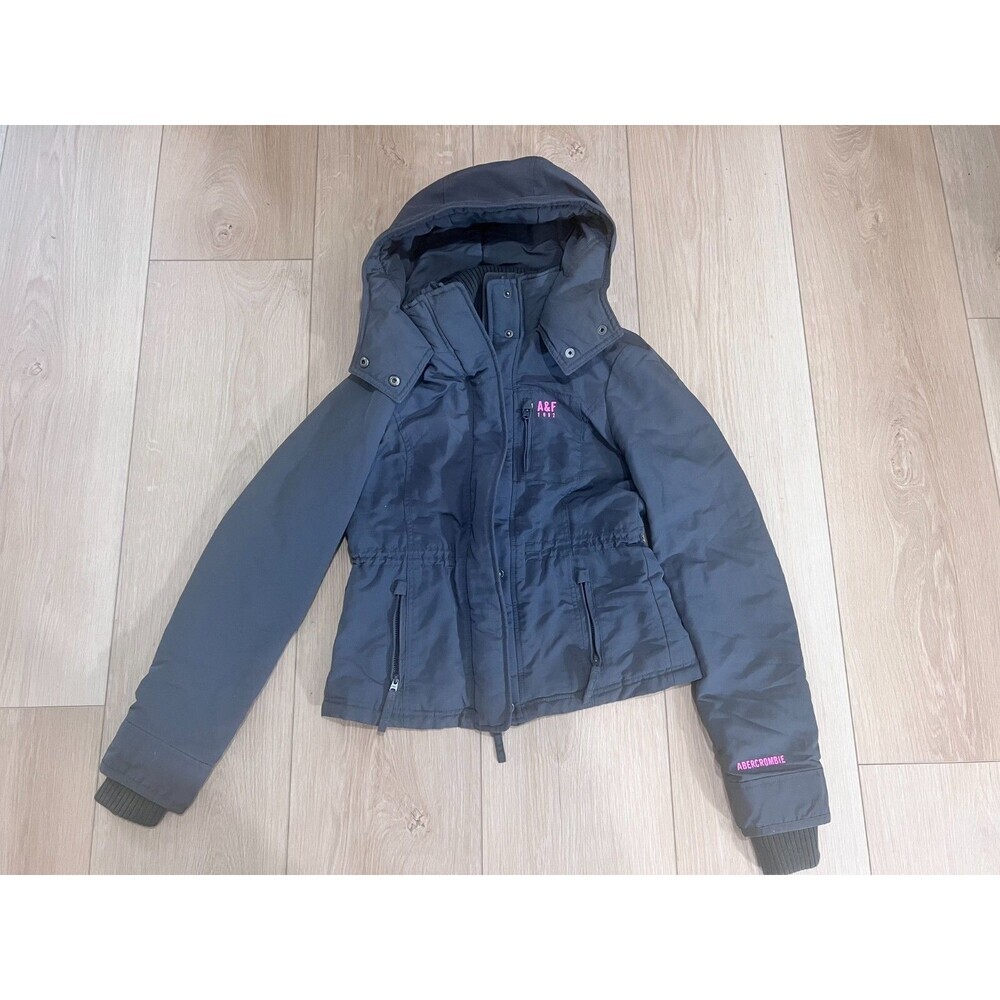 Abercrombie & Fitch XS New York teen Hooded Jacket dark-grey w/pink trimming